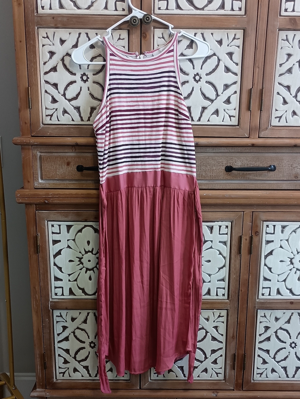 Loft Striped Tank Midi Dress in Rose Pink